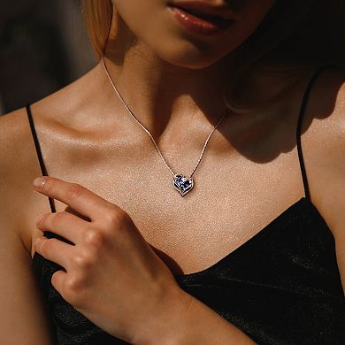 Stella Grace Sterling Silver Lab-Created Sapphire and Diamond Accent Heart Pendant