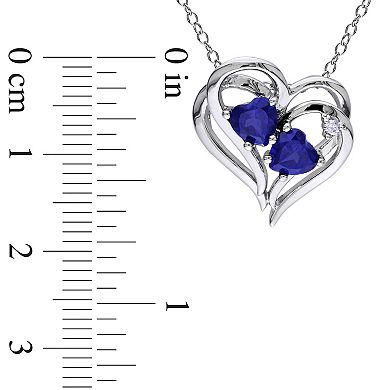 Stella Grace Sterling Silver Lab-Created Sapphire and Diamond Accent Heart Pendant