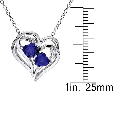 Stella Grace Sterling Silver Lab-Created Sapphire and Diamond Accent Heart Pendant