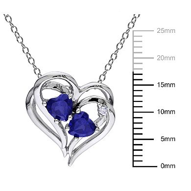 Stella Grace Sterling Silver Lab-Created Sapphire and Diamond Accent Heart Pendant