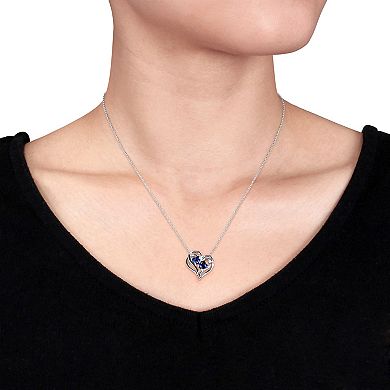 Stella Grace Sterling Silver Lab-Created Sapphire and Diamond Accent Heart Pendant