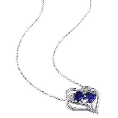 Stella Grace Sterling Silver Lab-Created Sapphire and Diamond Accent Heart Pendant