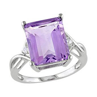 Stella Grace Sterling Silver Amethyst and White Topaz Twist Ring