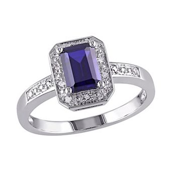Stella Grace Sterling Silver Lab-Created Sapphire and Diamond Accent Octagonal Halo Ring