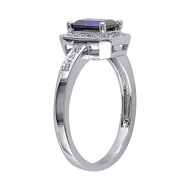 Stella Grace Sterling Silver Lab-Created Sapphire and Diamond Accent Octagonal Halo Ring