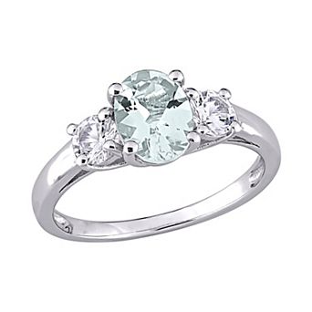 Stella Grace Sterling Silver Aquamarine and Lab-Created White Sapphire 3-Stone Ring