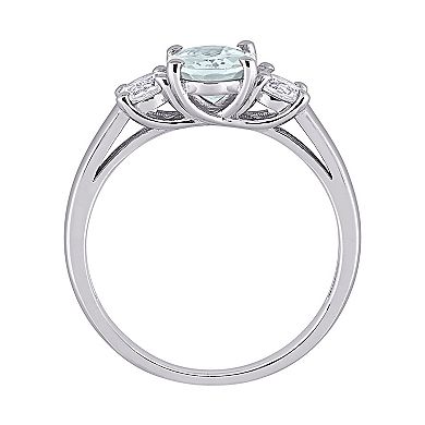 Stella Grace Sterling Silver Aquamarine and Lab-Created White Sapphire ...