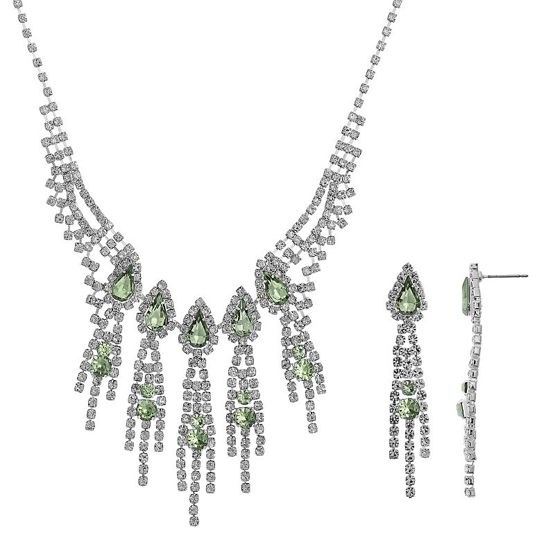 Crystal Allure Fringe Necklace and Linear Drop Earring Set, Womens, Size: 
