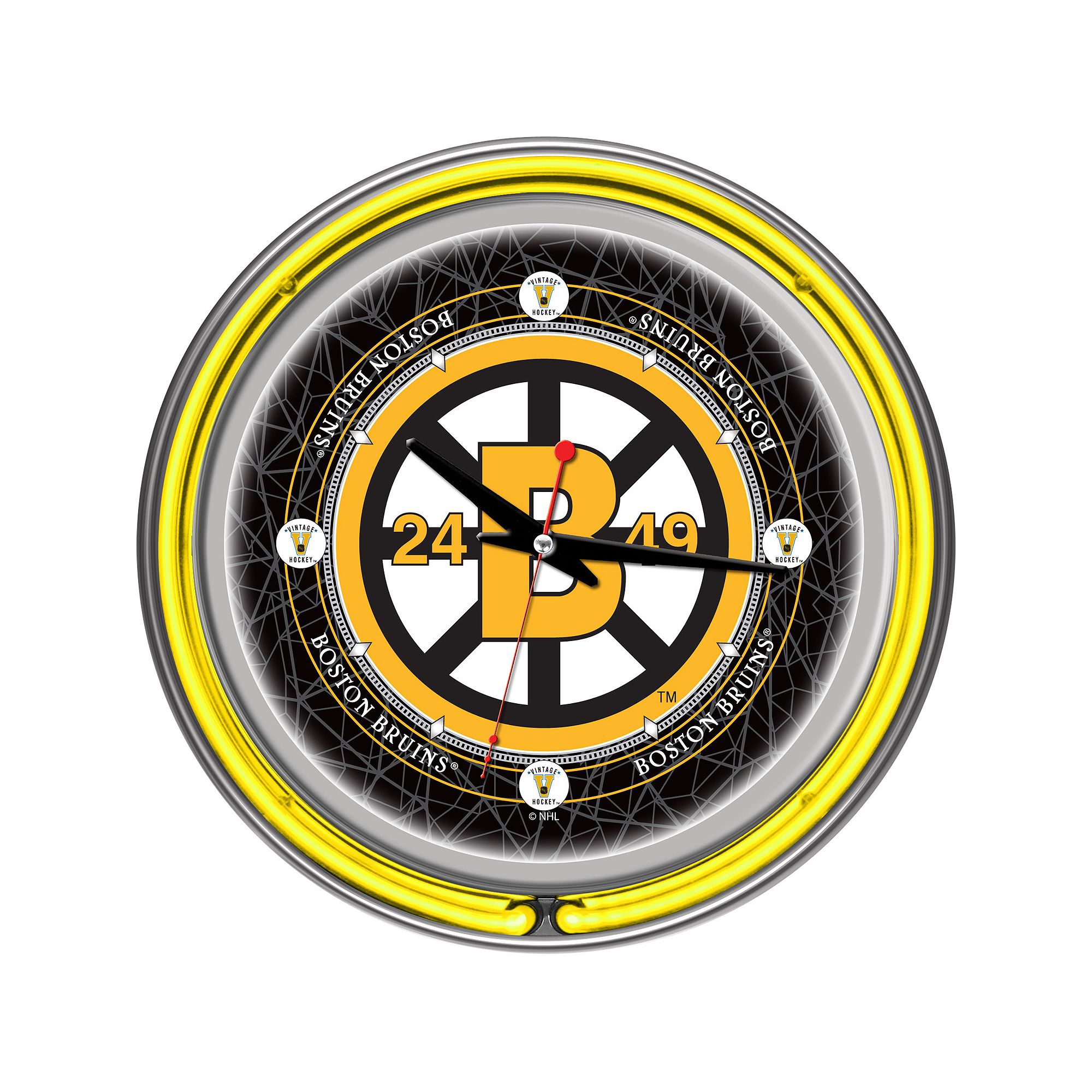 Boston Bruins Chrome Double-Ring Neon Wall Clock, Team