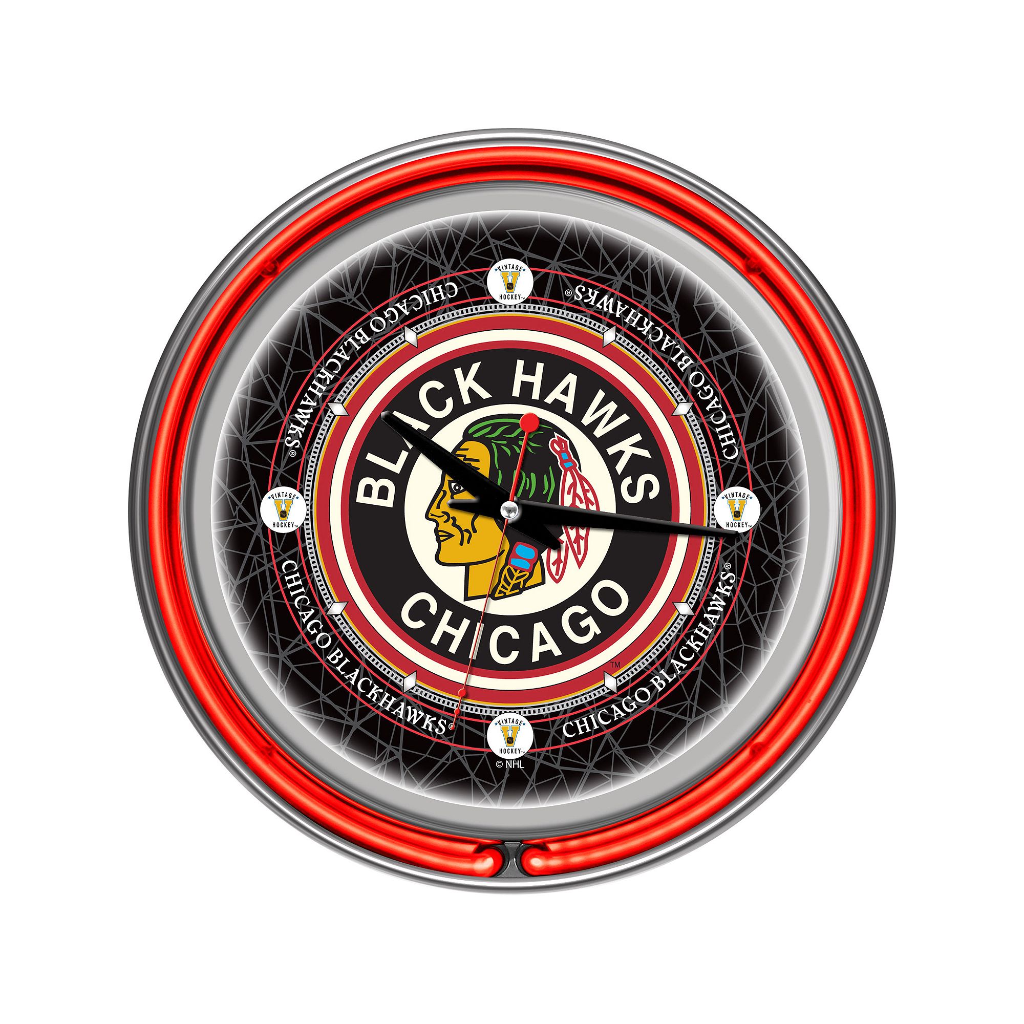 Chicago Blackhawks Chrome Double-Ring Neon Wall Clock, Team