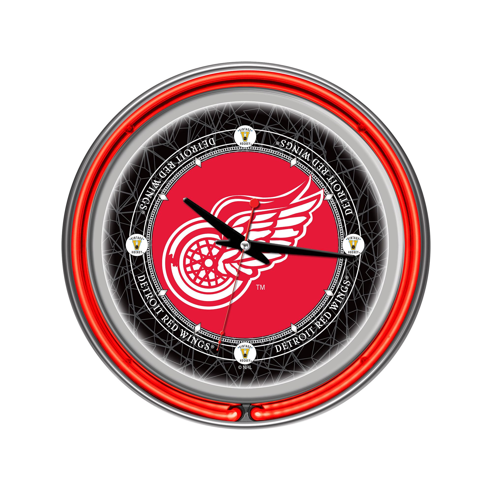 Detroit Red Wings Chrome Double-Ring Neon Wall Clock, Team