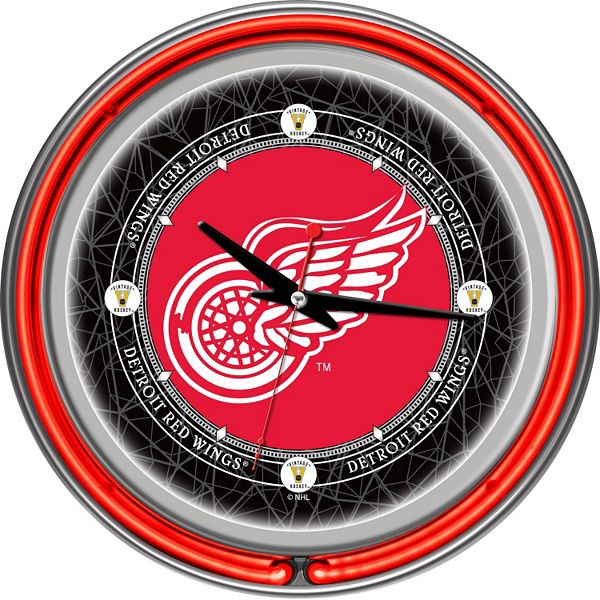 Detroit Red Wings Chrome Double-Ring Neon Wall Clock