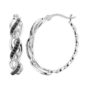 Classic Treasures Sterling Silver Black Spinel Crisscross Hoop Earrings