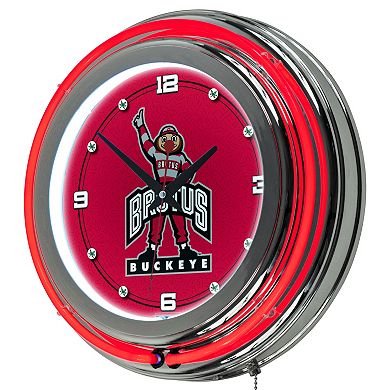 Ohio State Buckeyes Chrome Double-Ring Neon Wall Clock
