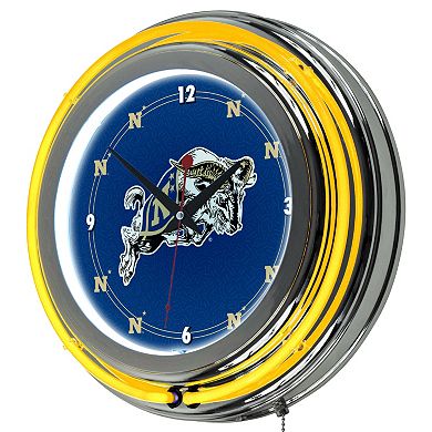 Navy Midshipmen Chrome Double-Ring Neon Wall Clock