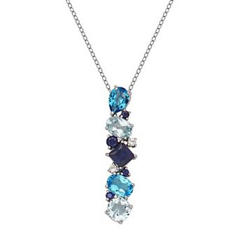 Classic Treasures Sterling Silver Lab-Created Sapphire and Blue Topaz Linear Pendant