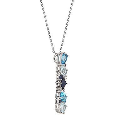 Sterling Silver Lab-Created Sapphire and Blue Topaz Linear Pendant