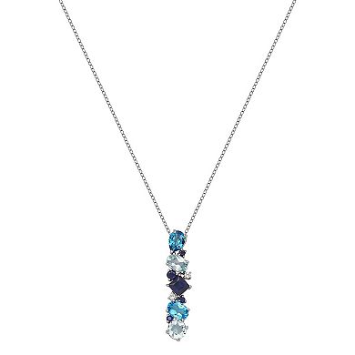 Sterling Silver Lab-Created Sapphire and Blue Topaz Linear Pendant