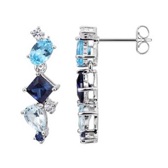 Classic Treasures Sterling Silver Lab-Created Sapphire and Blue Topaz Linear Drop Earrings