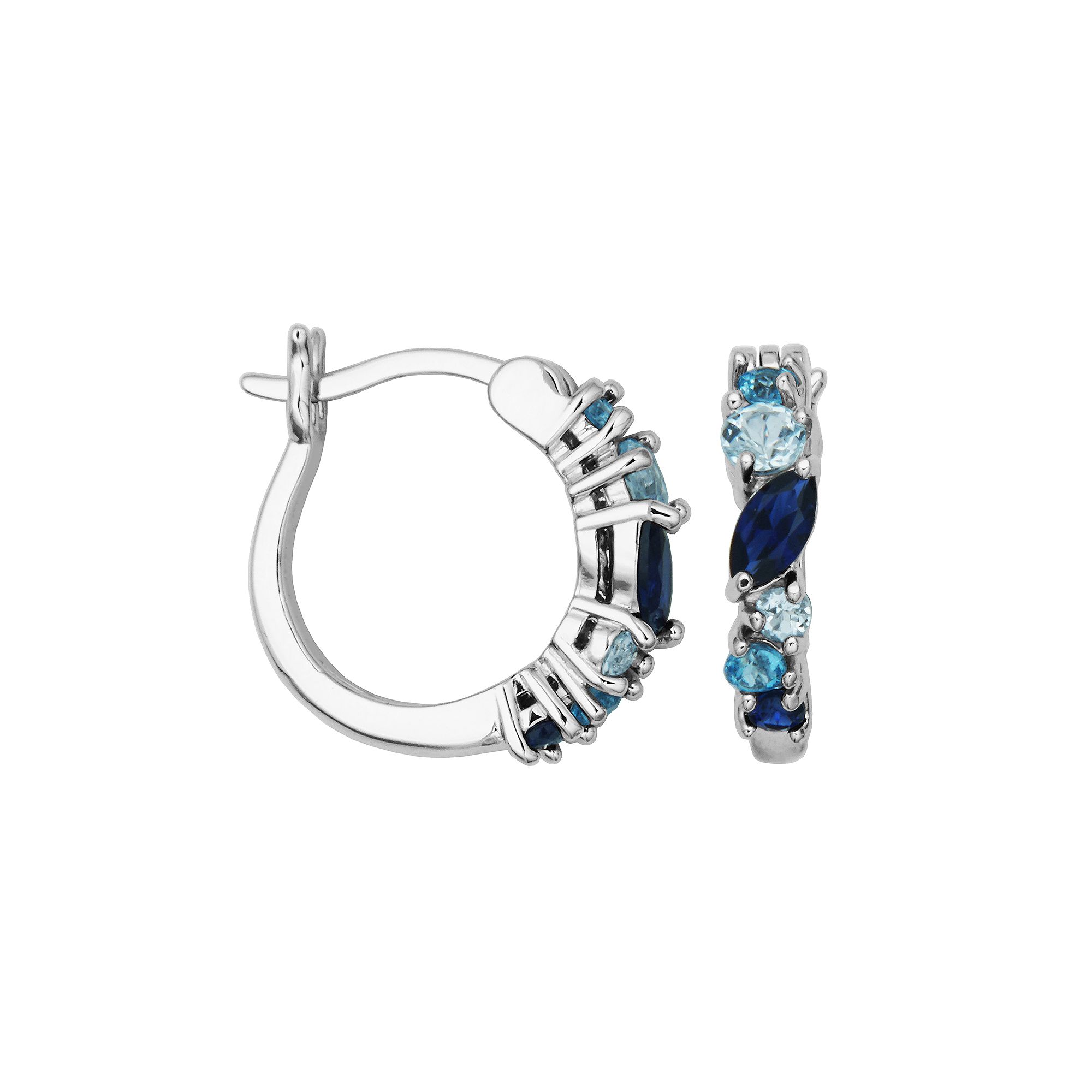 Sterling Silver Lab-Created Sapphire & Blue Topaz Hoop Earrings, Womens