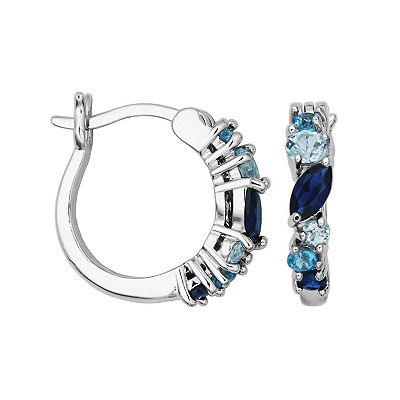 Sterling Silver Lab Created Sapphire Blue Topaz Hoop Earrings
