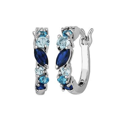 Classic Treasures Sterling Silver Lab-Created Sapphire and Blue Topaz Hoop Earrings