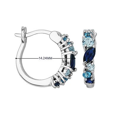 Classic Treasures Sterling Silver Lab-Created Sapphire and Blue Topaz Hoop Earrings