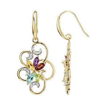 Classic Treasures 18k Gold Over Silver Gemstone and Diamond Accent Scrollwork Drop Earrings