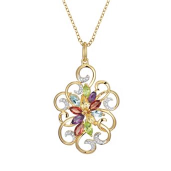 Classic Treasures 18k Gold Over Silver Gemstone and Diamond Accent Scrollwork Pendant