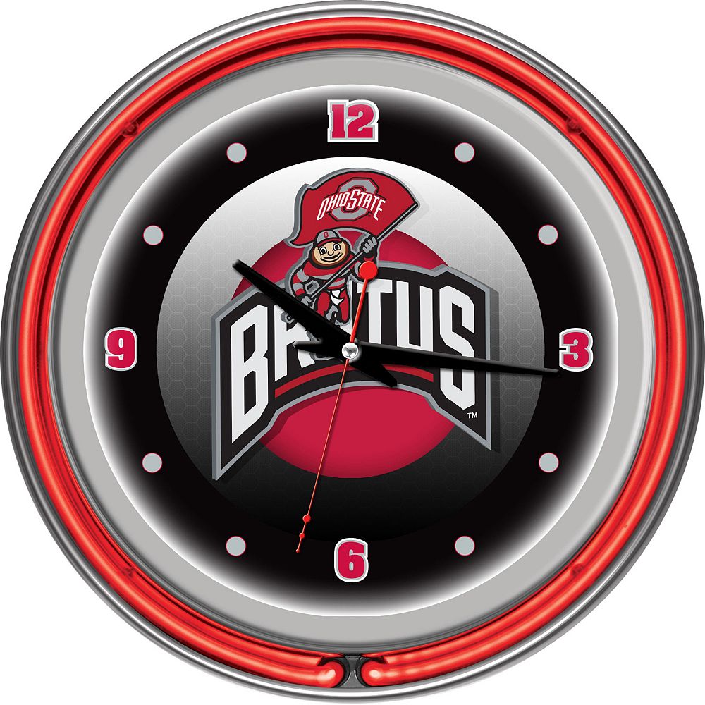 Ohio State Buckeyes Chrome Double Ring Neon Wall Clock