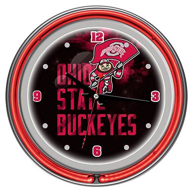 Ohio State Buckeyes Chrome Double-Ring Neon Wall Clock