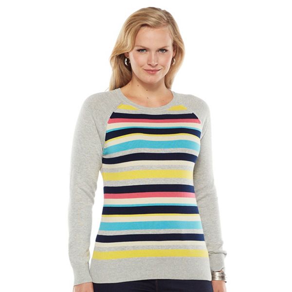 Plus Size Chaps Striped Raglan Sweater