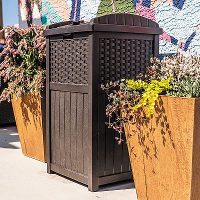 Suncast GH1732 Trash Hideaway 33 Gallon Resin Outdoor Garbage Container, Taupe