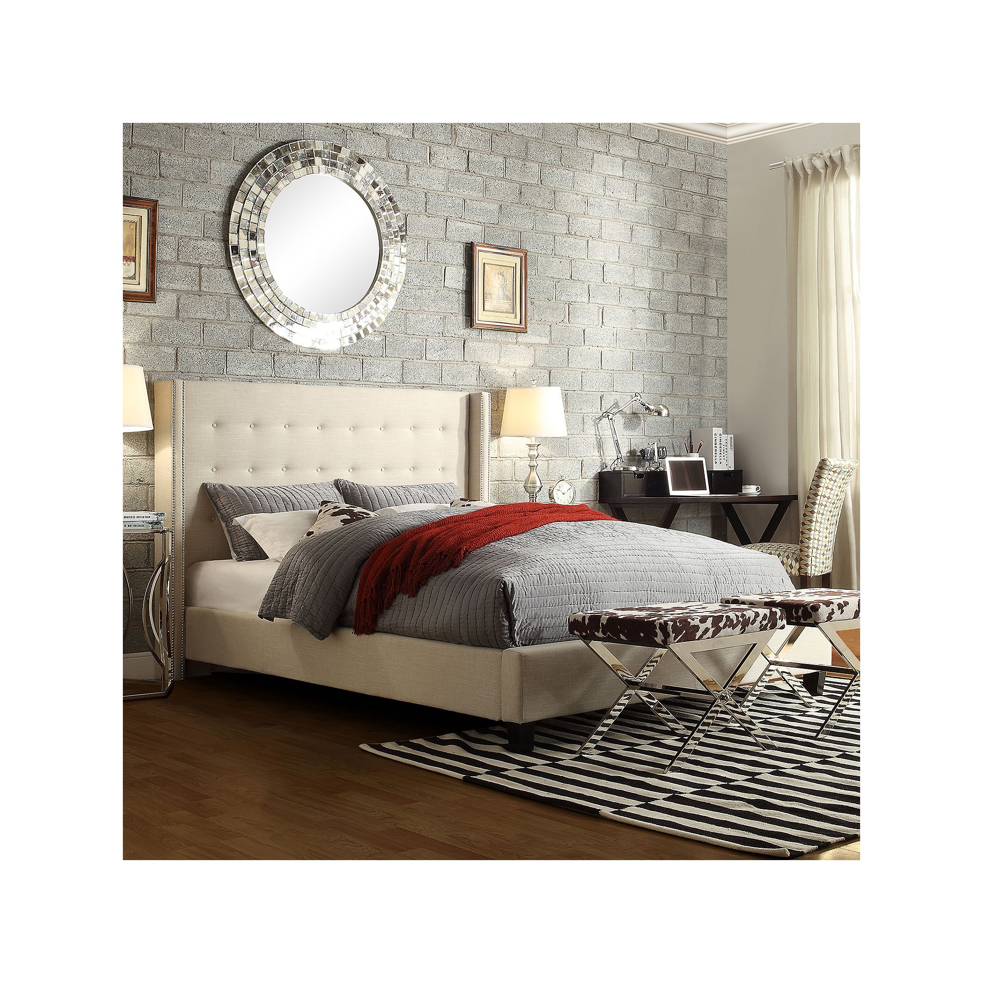 HomeVance Simone Wingback Bed - Queen, Beige