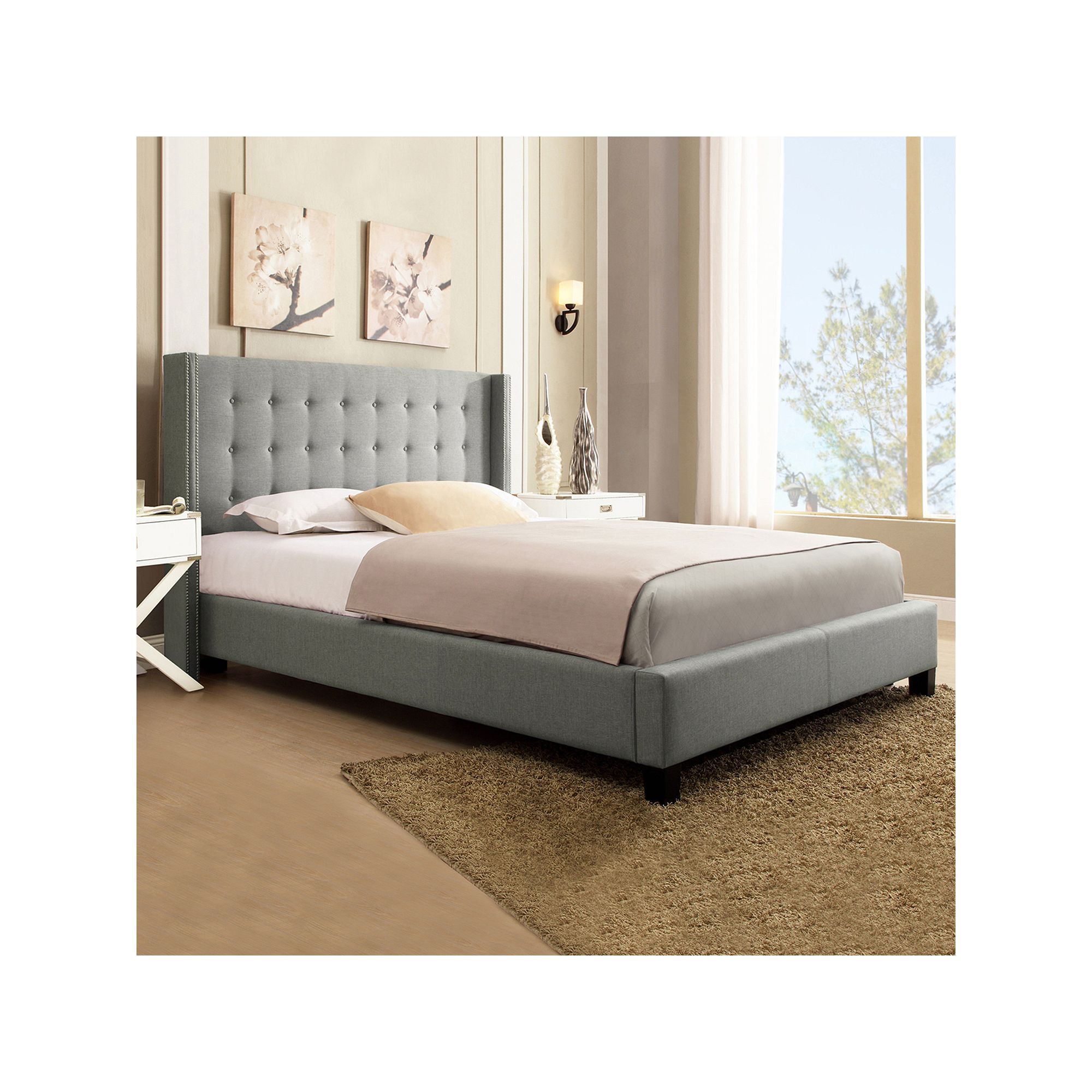HomeVance Simone Wingback Bed - Queen, Gray