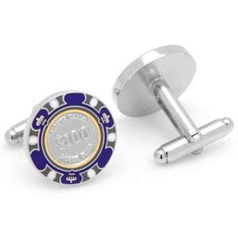 $100 Poker Chip Silver-Plated Cuff Links