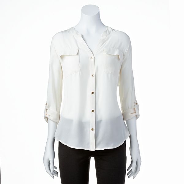 212 Collection Roll-Tab Crepe Blouse - Women's