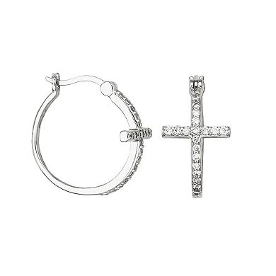 Sterling Silver Cubic Zirconia Cross Hoop Earrings