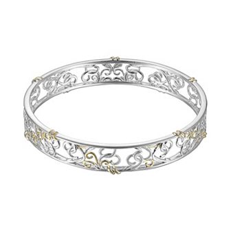 Classic Treasures 18k Gold Over Silver and Sterling Silver Scrollwork Bangle Bracelet