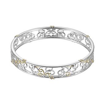 Classic Treasures 18k Gold Over Silver and Sterling Silver Scrollwork Bangle Bracelet