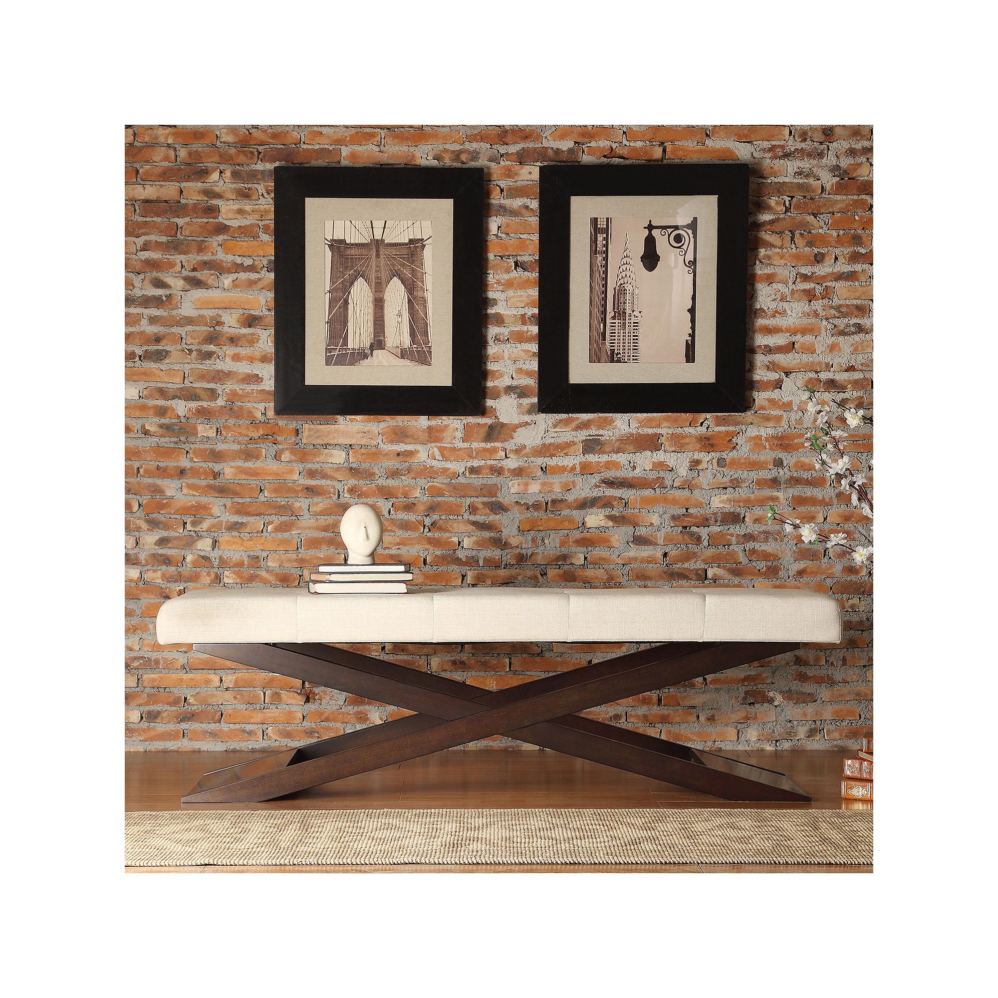HomeVance Loraine Tufted Bench, Ivory