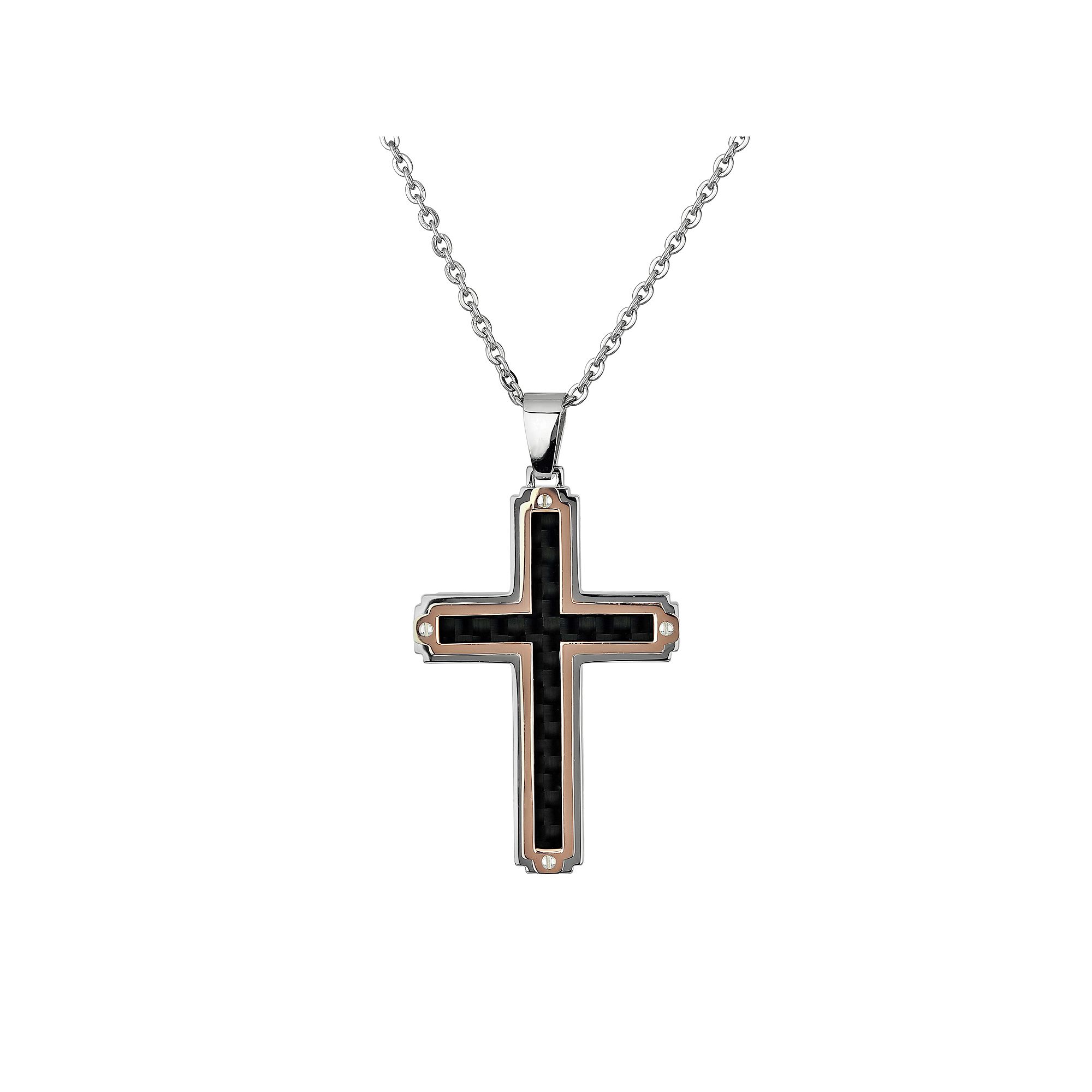 LYNX Two Tone Ion-Plated Stainless Steel Cross Pendant - Men, Mens, Size: