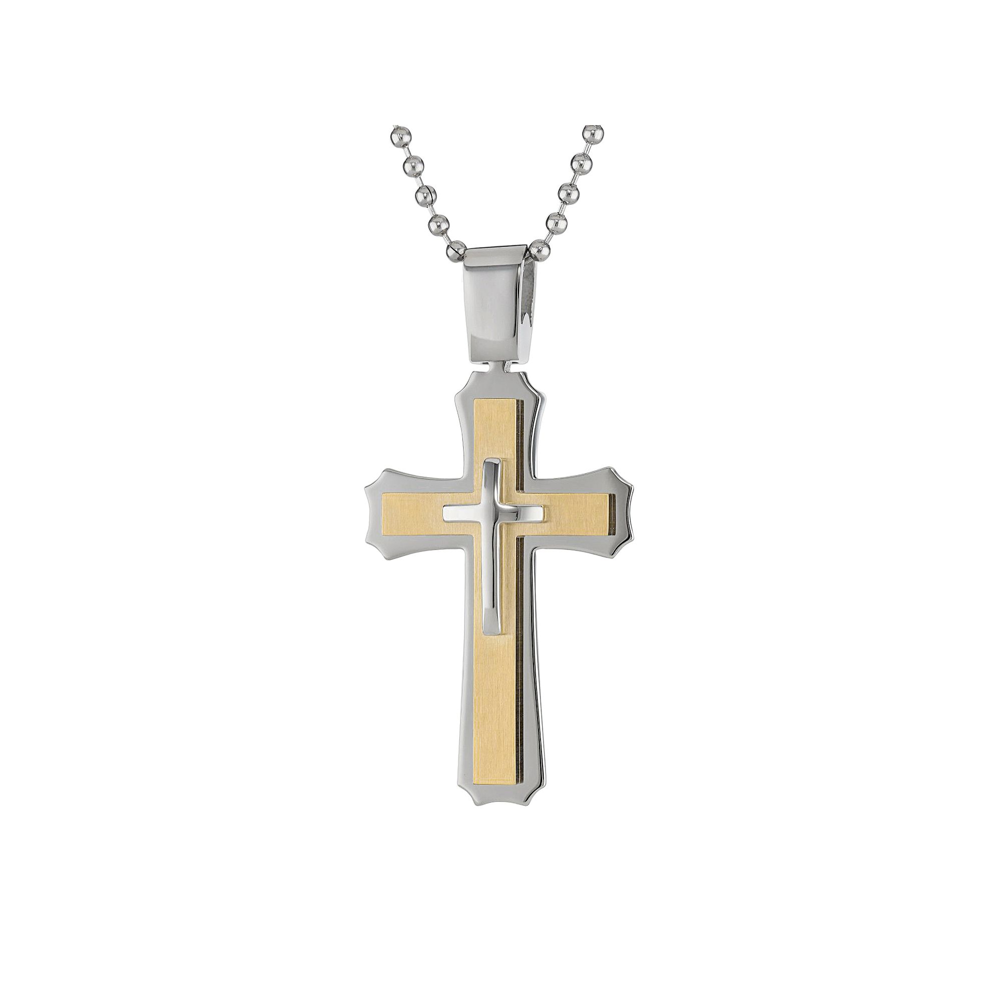LYNX Two Tone Ion-Plated Stainless Steel Cross Pendant - Men, Mens, Size: