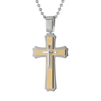 LYNX Two Tone Ion-Plated Stainless Steel Cross Pendant - Men