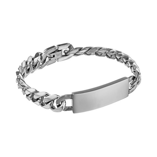 Stainless Steel Curb Chain ID Bracelet Name Tag Engravable extra slim 22cm 