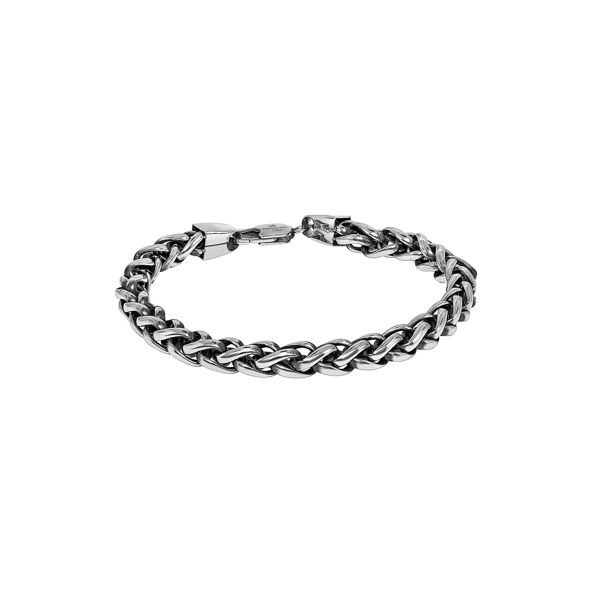 Mens LYNX Black Ion-Plated Inlay Stainless Steel Foxtail Chain Bracelet, 