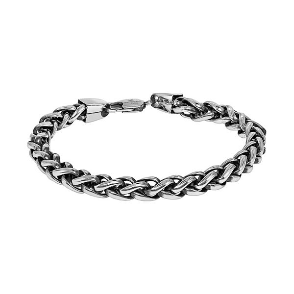 Men's LYNX Black Ion-Plated Inlay Stainless Steel Foxtail Chain Bracelet