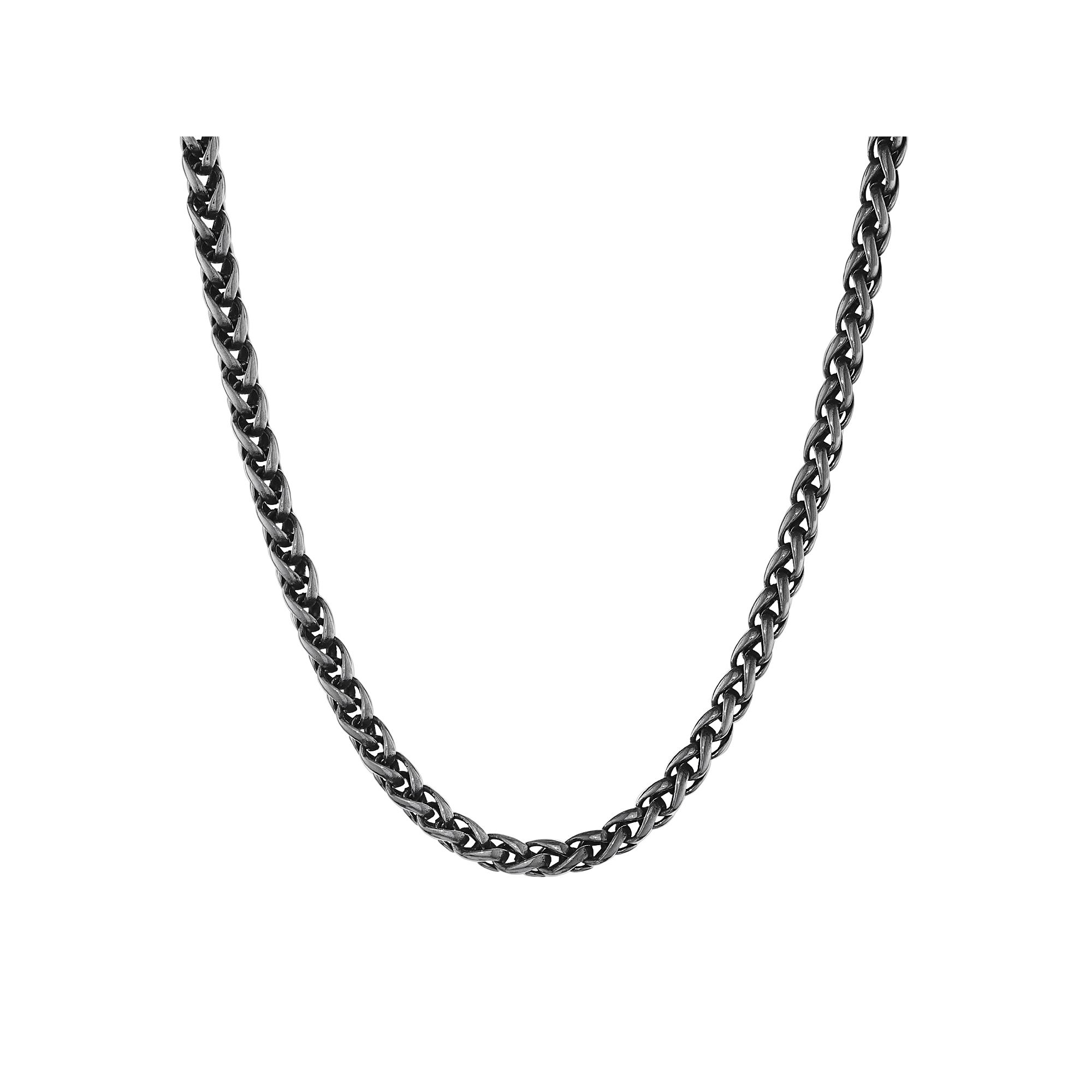 LYNX Black Ion-Plated Stainless Steel Wheat Chain Necklace - 24 in. - Men,