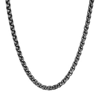 LYNX Black Ion-Plated Stainless Steel Wheat Chain Necklace - 24 in - Men