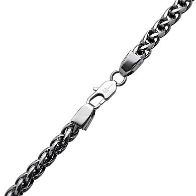 LYNX Black Ion-Plated Stainless Steel Wheat Chain Necklace - 24 in. - Men